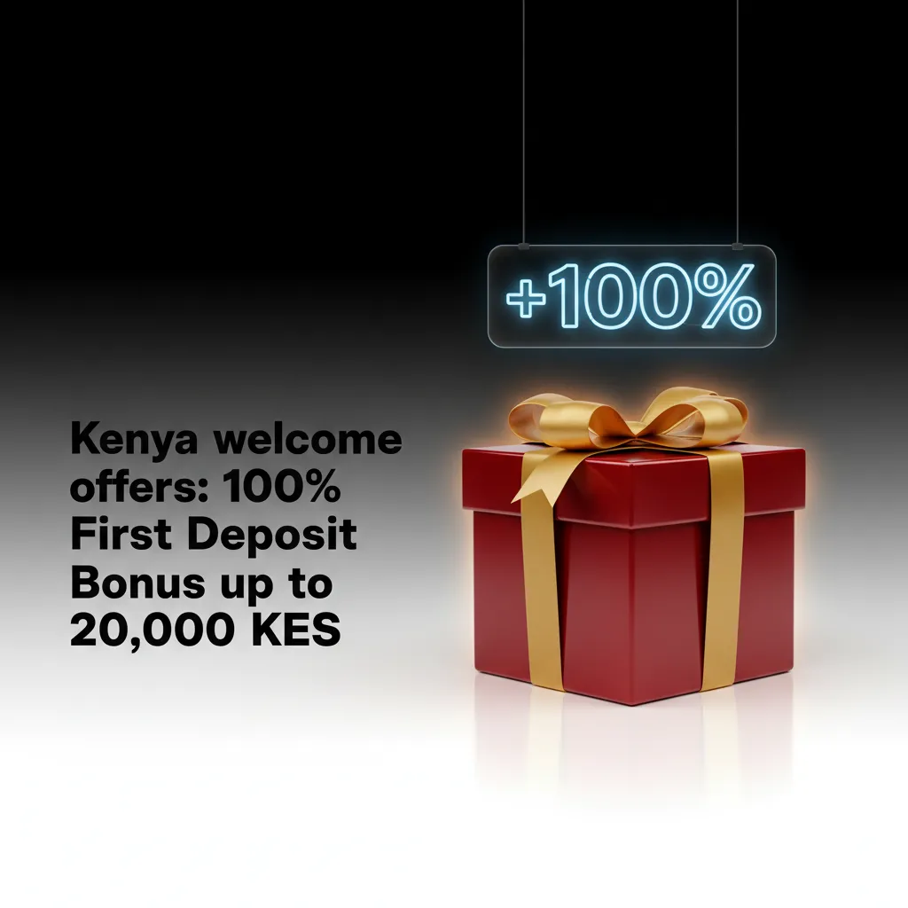 Kenya welcome offers: 100% first deposit bonus up to 20,000 KES for sports and casino; M-Pesa, Visa, Mastercard; terms apply
