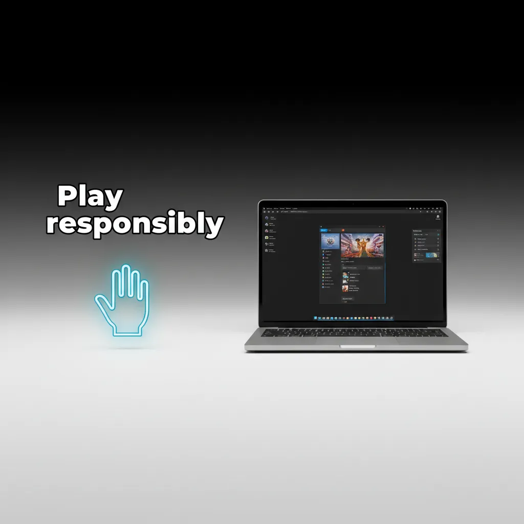 Play responsibly poster with tips: set limits, take breaks, don't chase losses, separate funds, seek help via help centre.