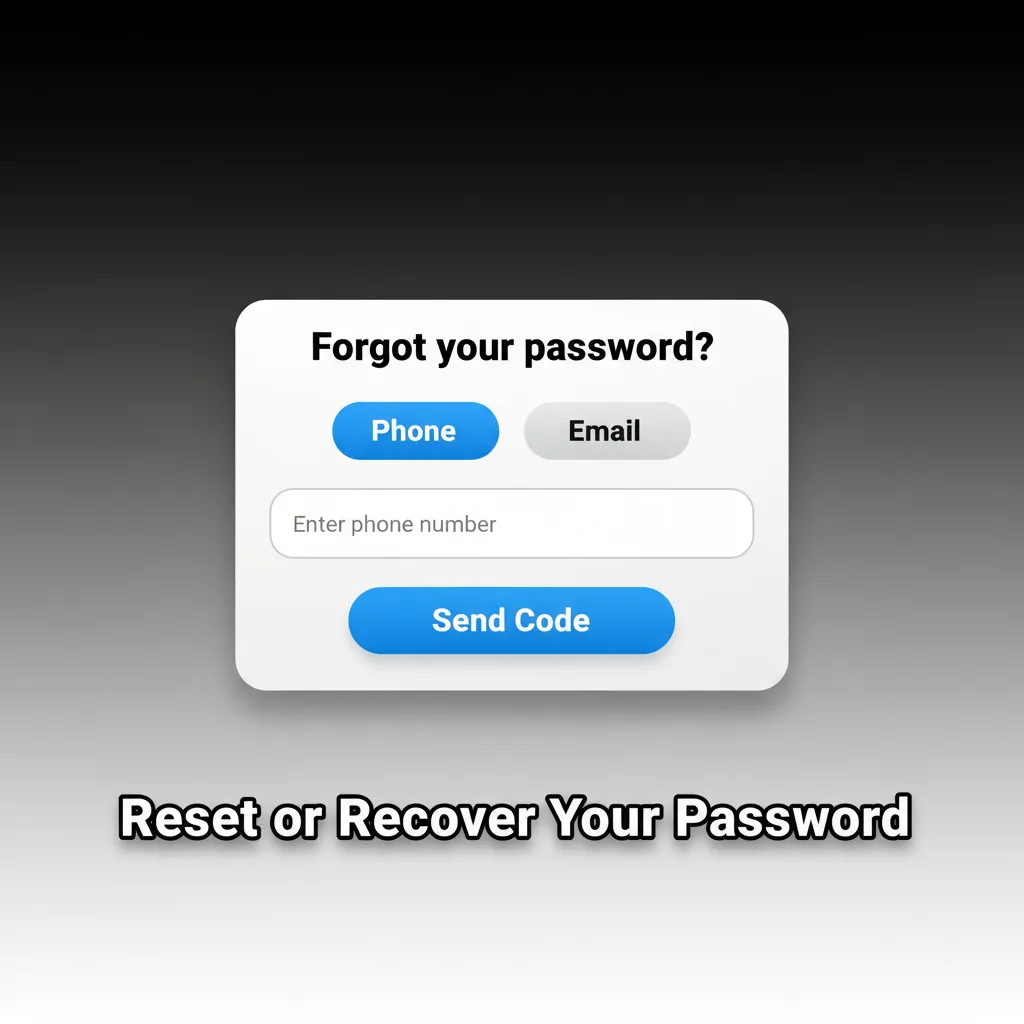 Graphic showing steps to reset a password: click Forgot Password, choose email or SMS, verify, set new password, enable 2FA.